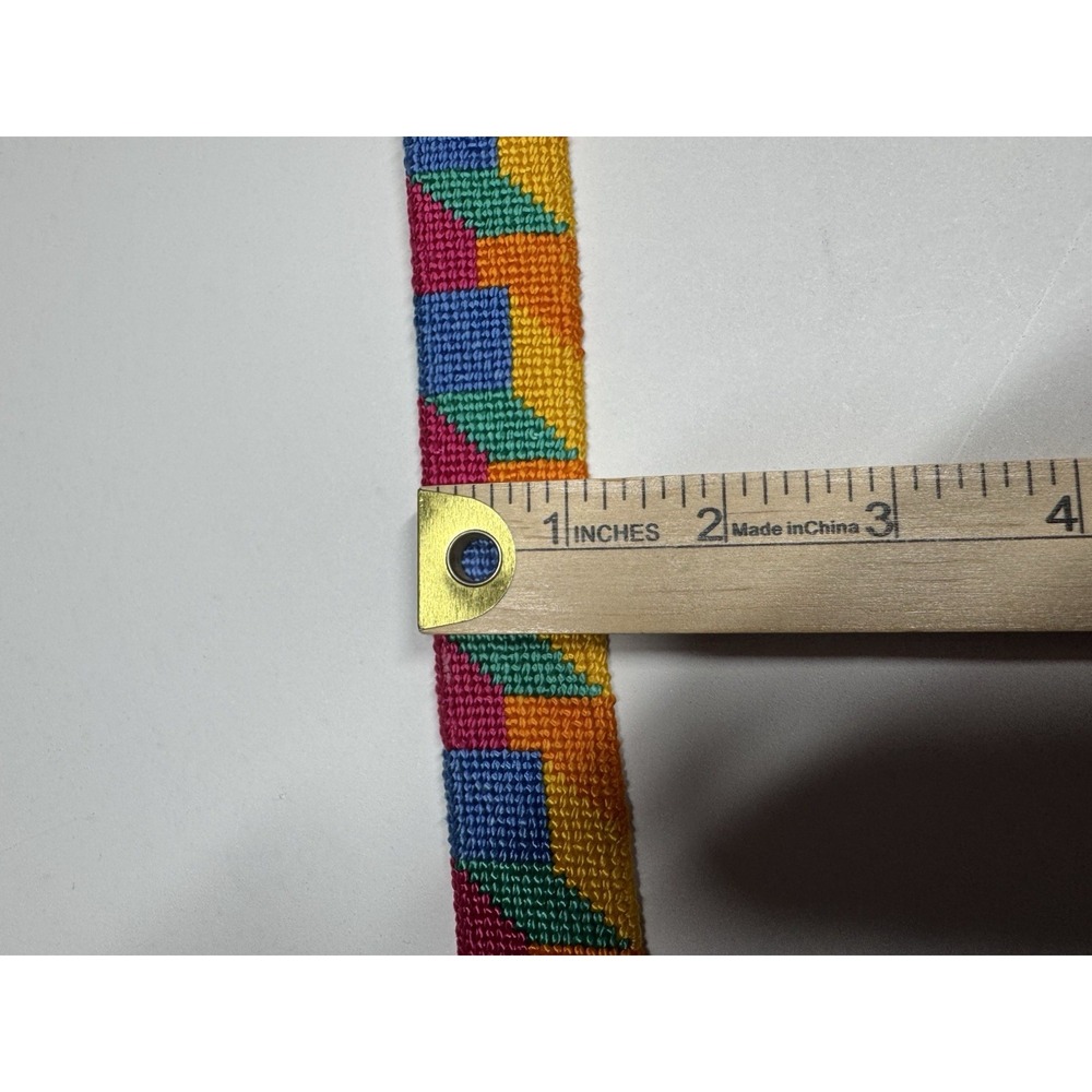 Vintage Woven Tapestry Southwestern Geometric Belt Brass Buckle Size S Brass - Picture 7 of 10